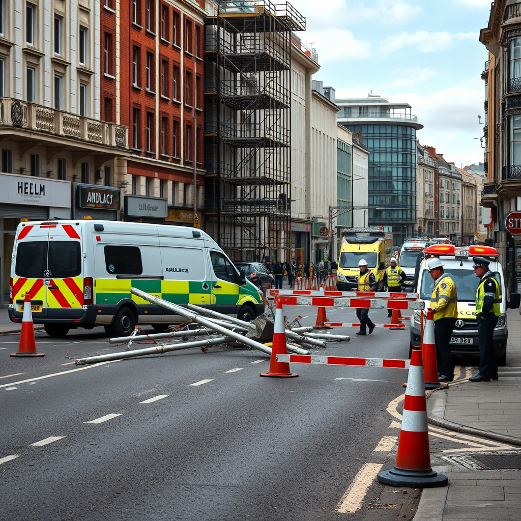 City centre roads closed after ambulance crashes into scaffolding